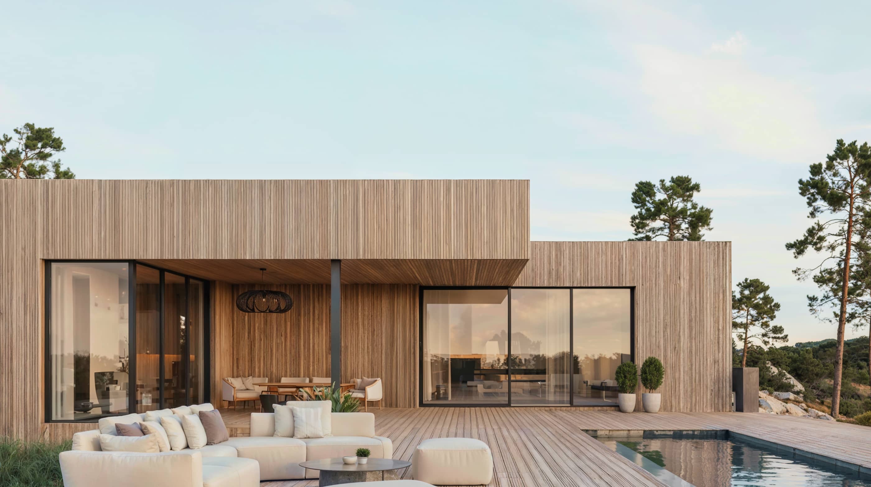 Modern Wooden House With Pool Design Home Geneva | BRIX Template
